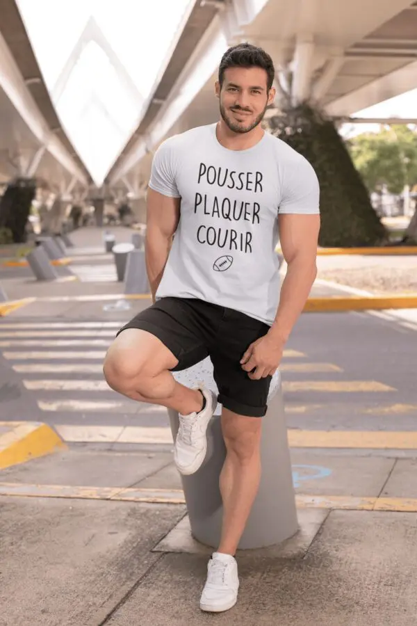 tee shirt rugby pousser plaquer courir