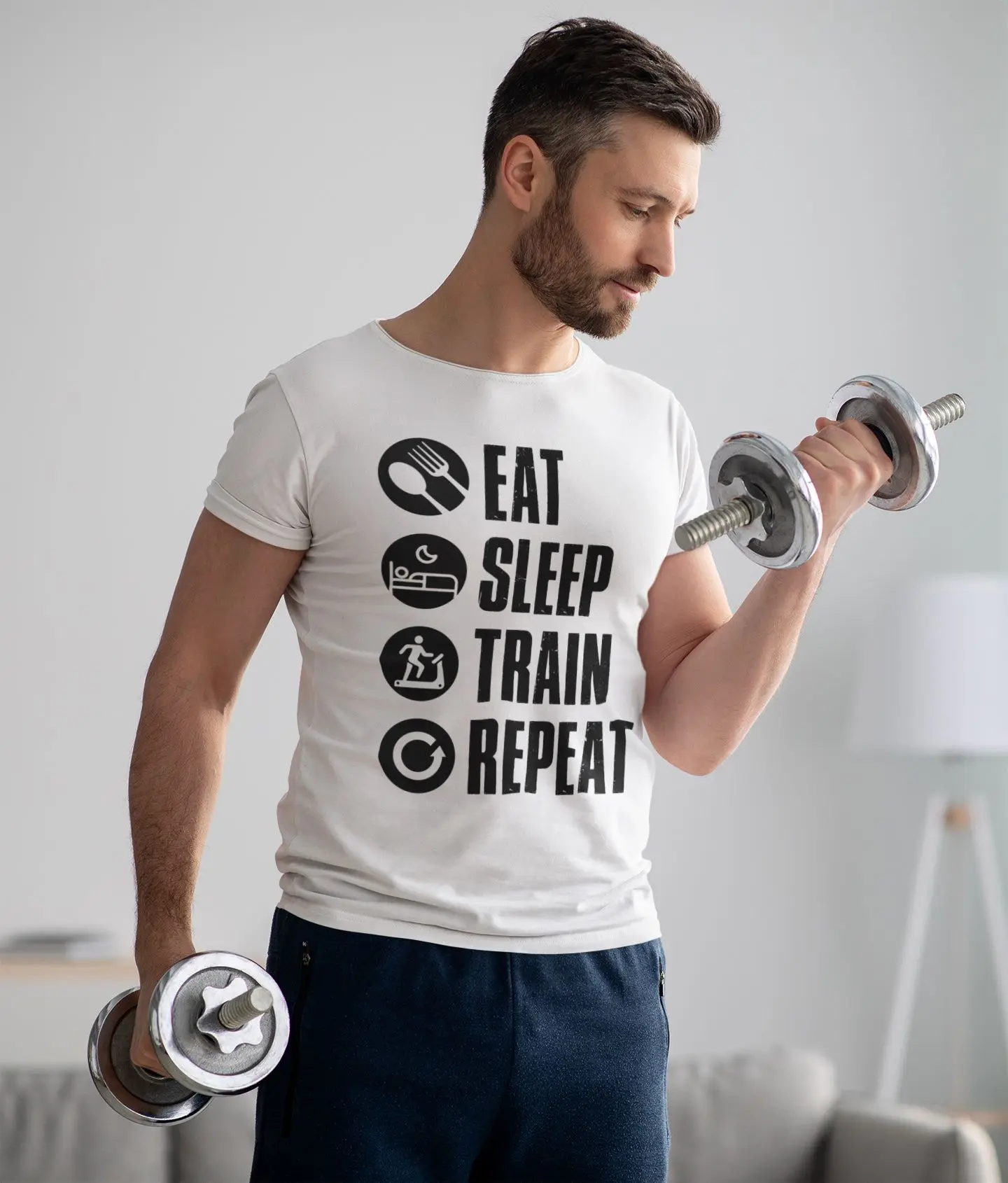 Buzz Shirts T-Shirt Uomo In Cotone Organico 'Eat Sleep Trains Repeat' - Locomotiva, Taglie S-XXXL