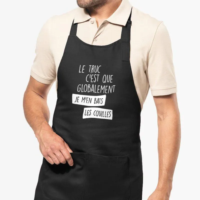 Tablier homme humour Globalement je m'en bats les couilles - 100% coton bio Tablier homme humour Globalement je m'en bats les couilles - 100% coton bio