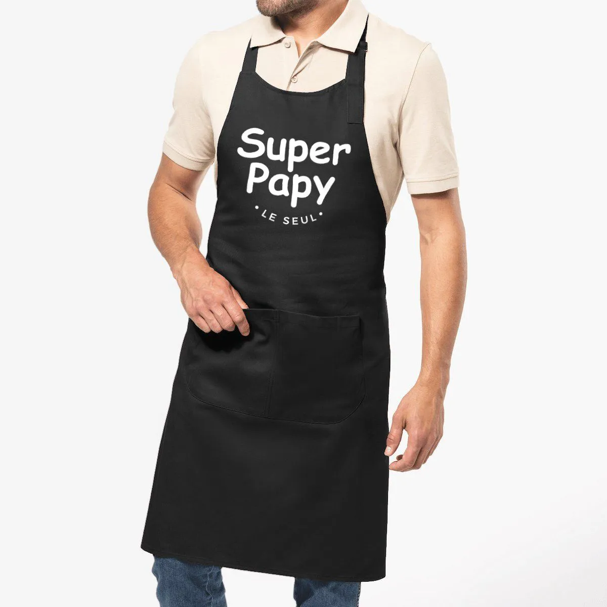 Tablier cuisine homme Super papy, le seul - 100% coton bio Tablier cuisine homme Super papy, le seul - 100% coton bio
