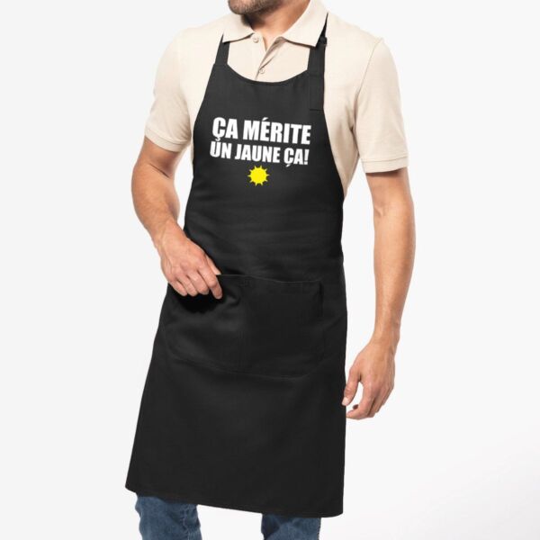 Tablier "Ça mérite un jaune ça" - 100% Coton Bio