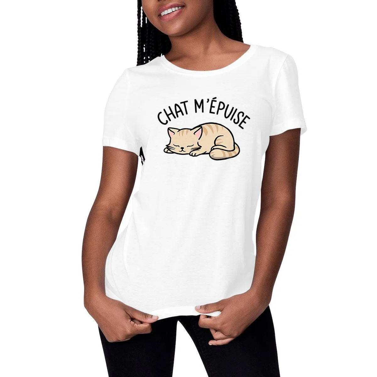 Tee Shirt Chat m'épuise - Pour Femme Tee Shirt Chat m'épuise - Pour Femme