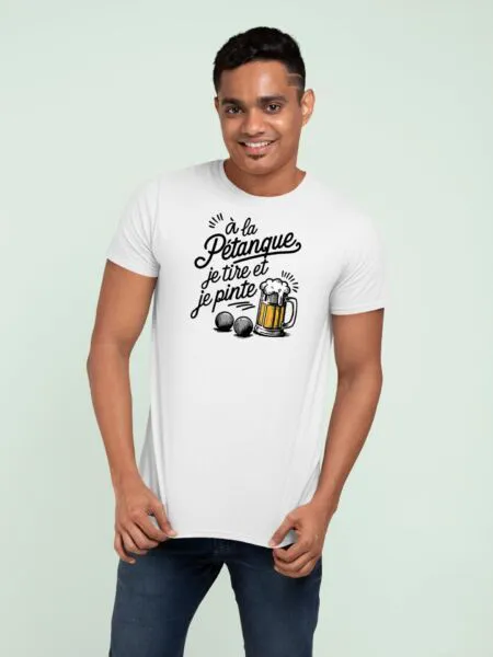 T Shirt À la pétanque je tire et je pinte - Pour Homme