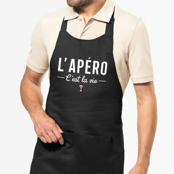 Tablier de cuisine L'apéro c'est la vie - 100% coton bio