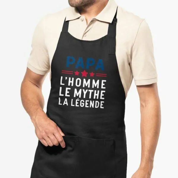 Tablier cuisine homme Papa, l'homme le mythe la légende - 100% coton bio