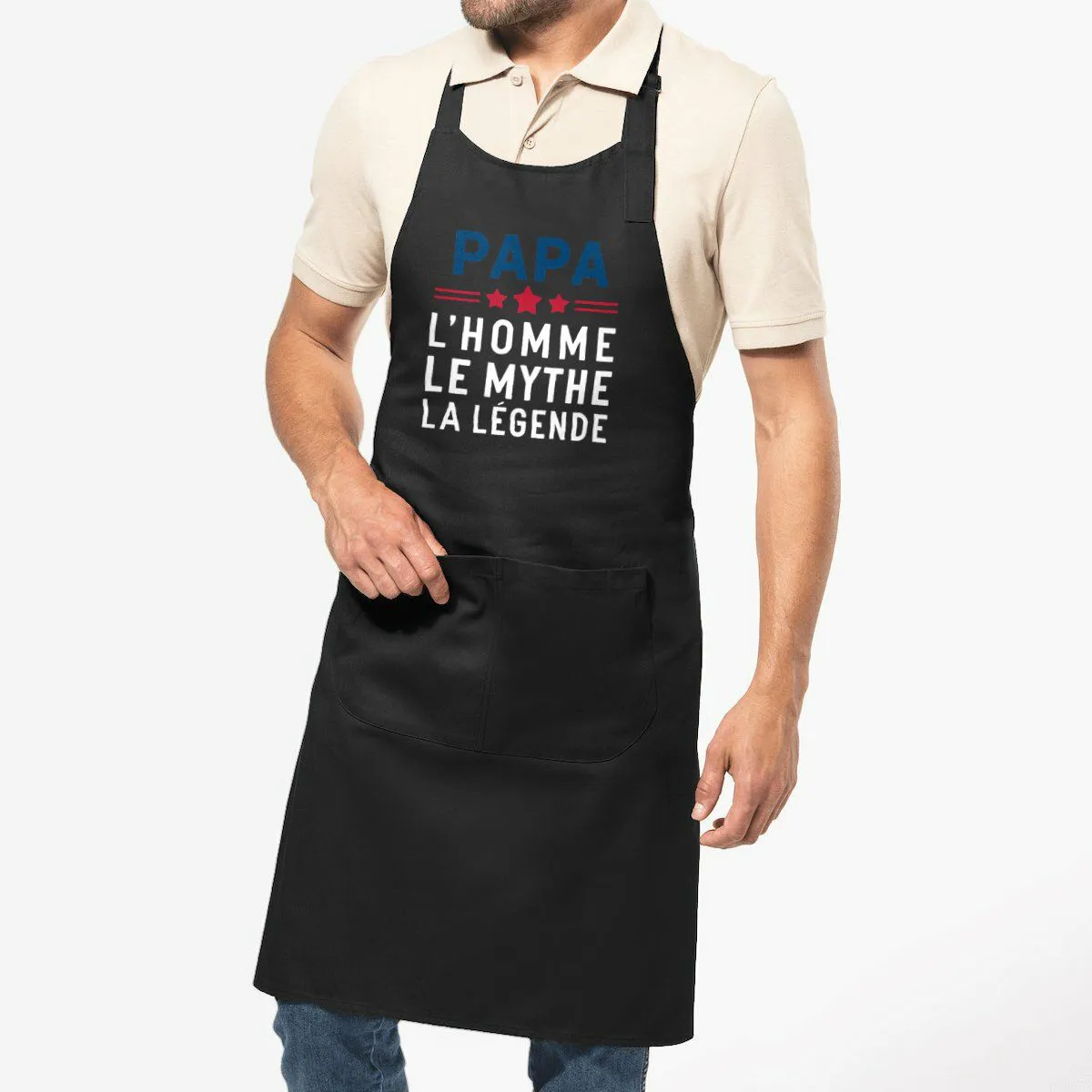Tablier cuisine homme Papa, l'homme le mythe la légende - 100% coton bio Tablier cuisine homme Papa, l'homme le mythe la légende - 100% coton bio