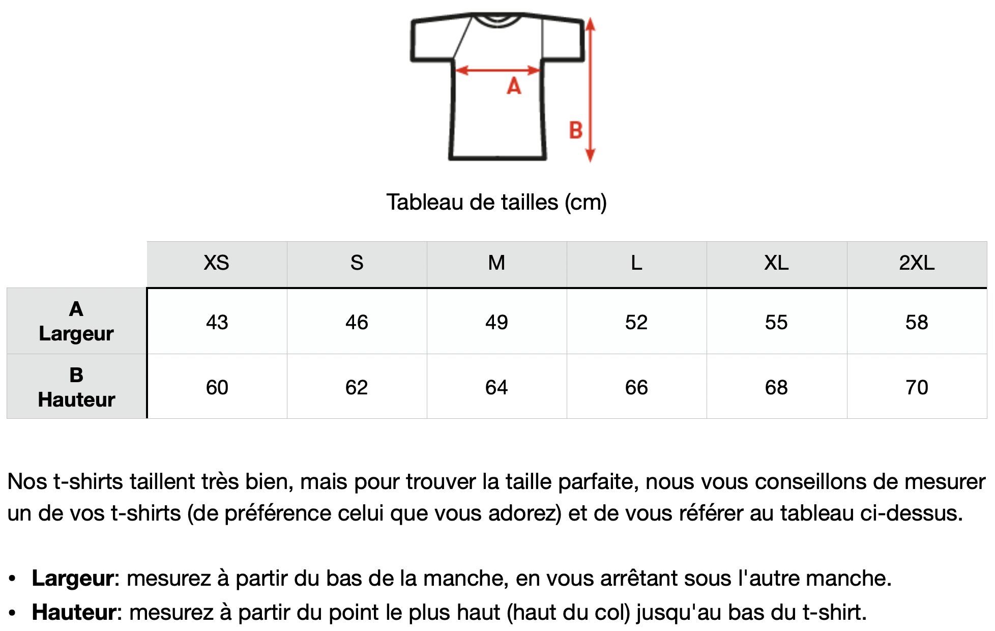 Guide des tailles T shirt femme col v