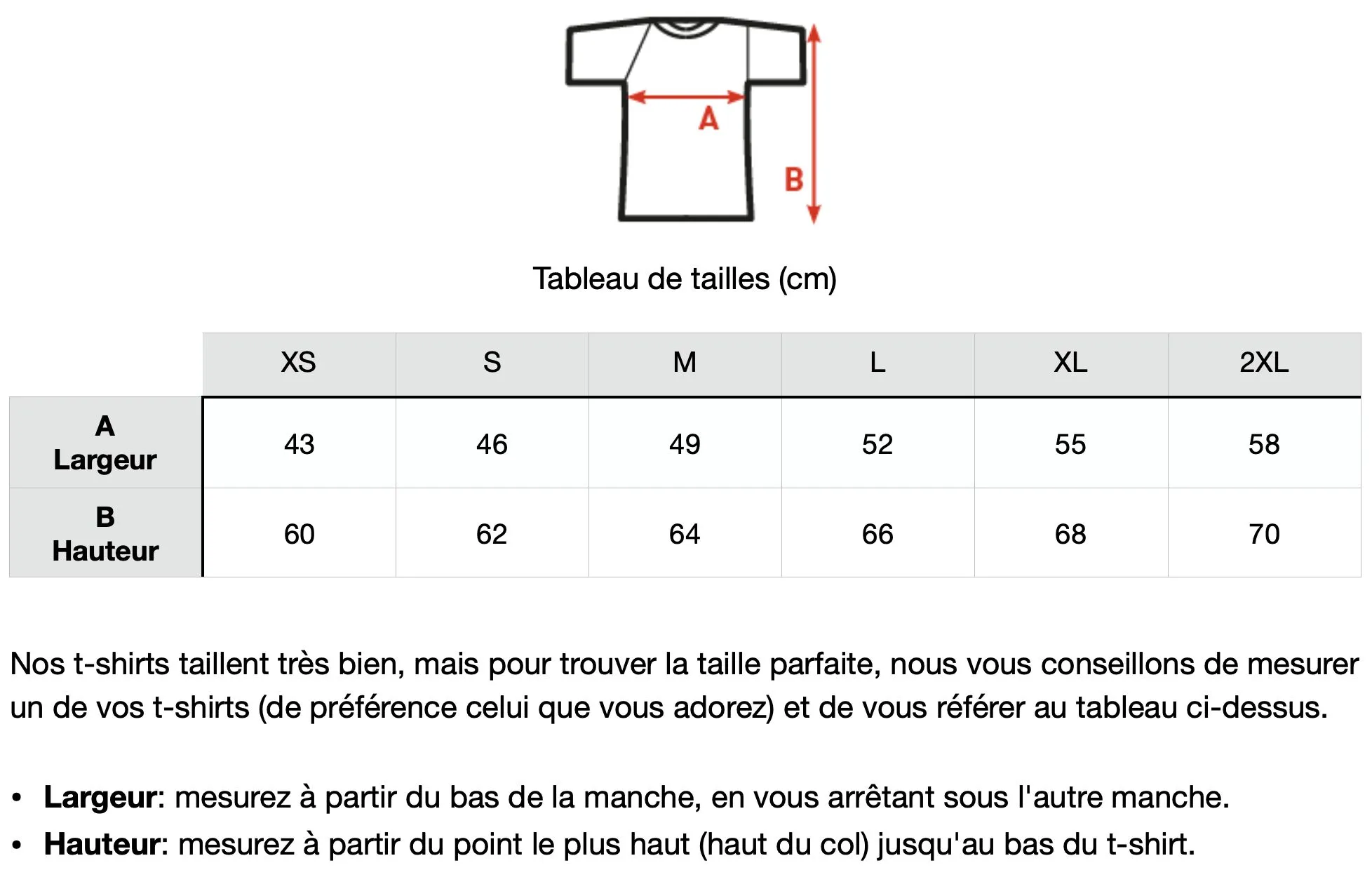 Guide des tailles T shirt femme col v