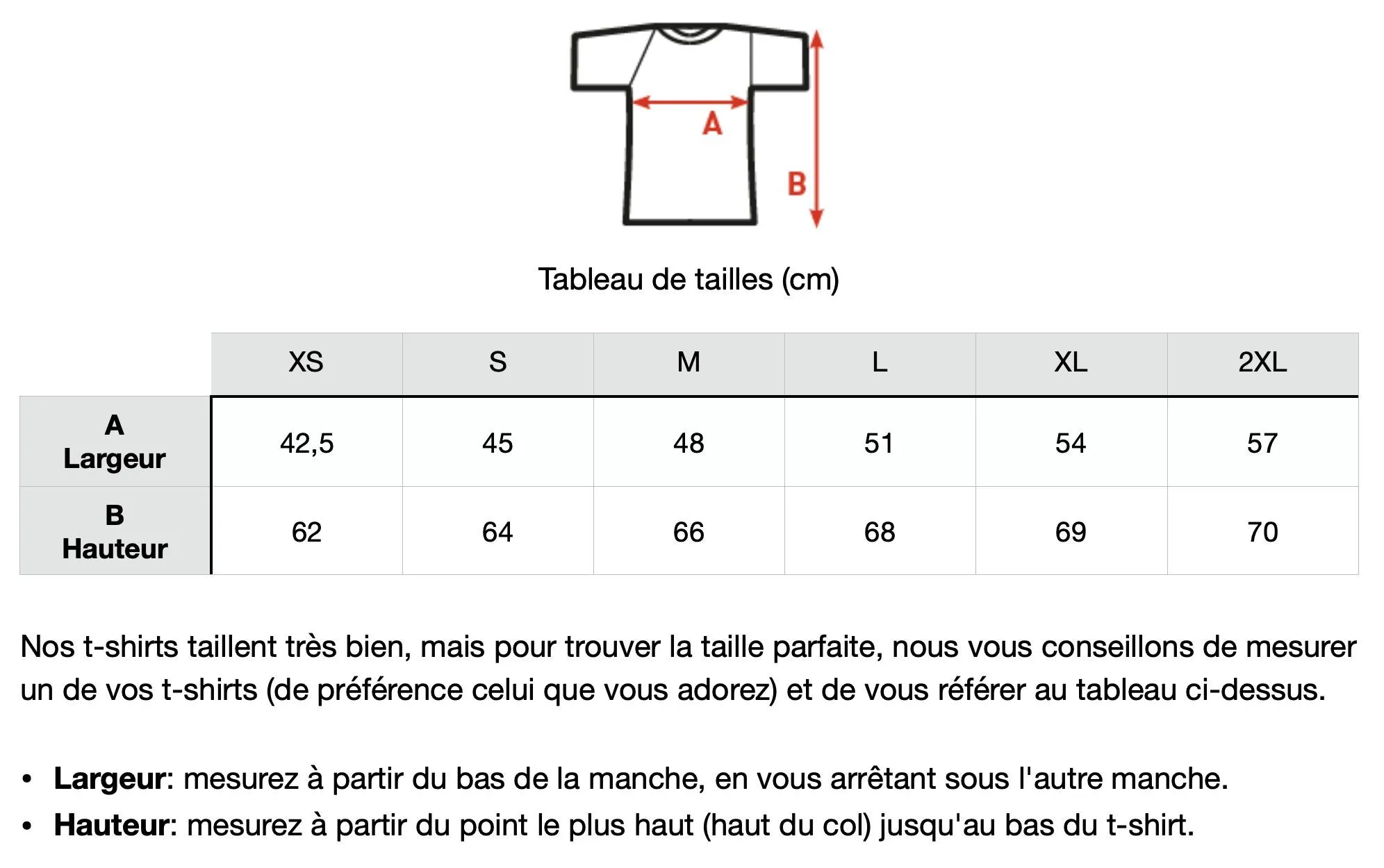 Guide des tailles t shirt femme