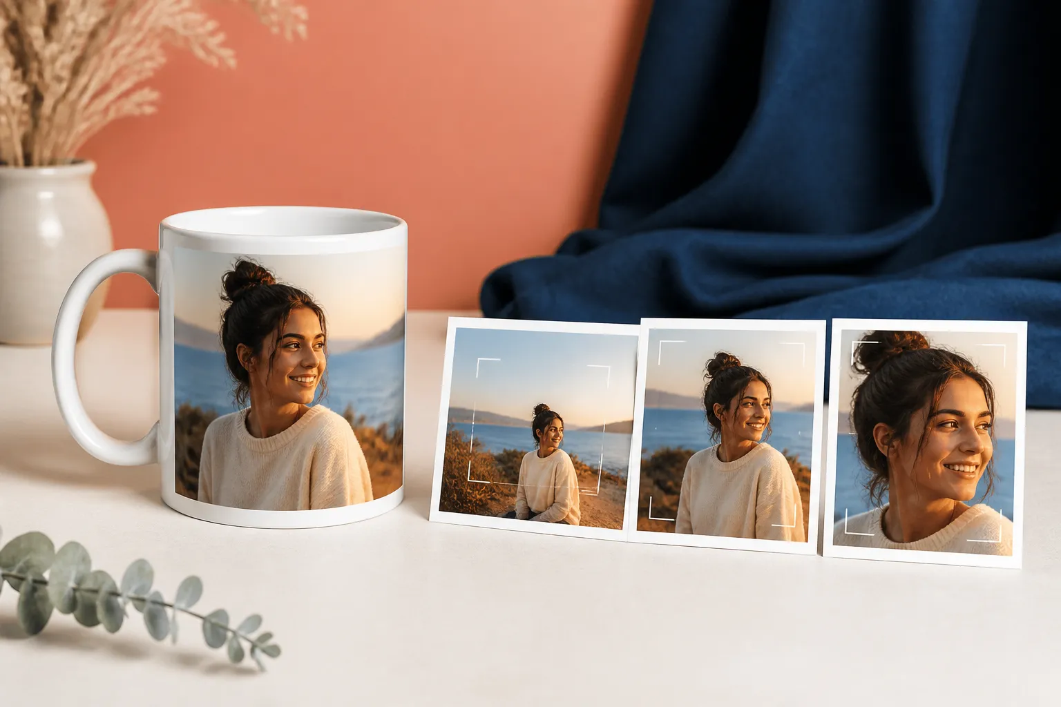 Mug photo personnalisé accompagné de plusieurs cadrages possibles d’un portrait