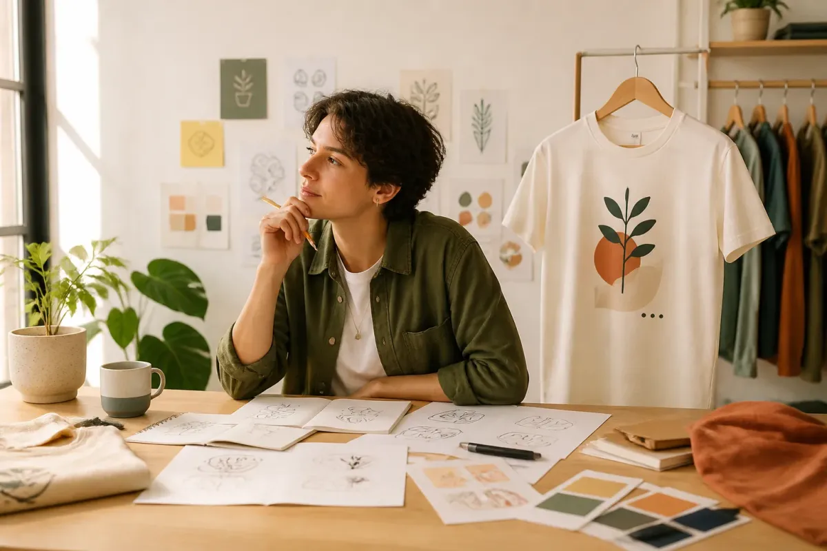 Personne construisant un design personnel avant de l’appliquer sur un t-shirt