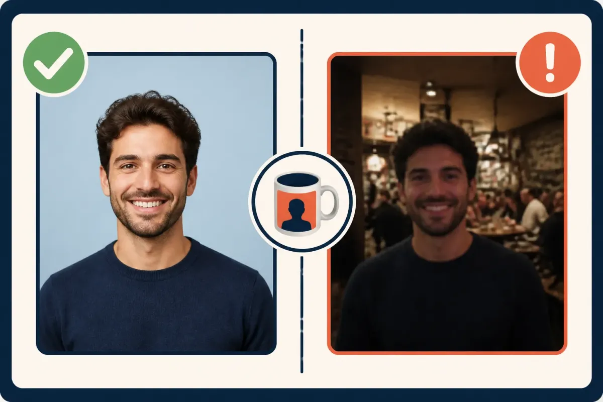 Comparaison entre une photo nette et simple et une photo floue à l’arrière-plan chargé pour personnaliser un mug