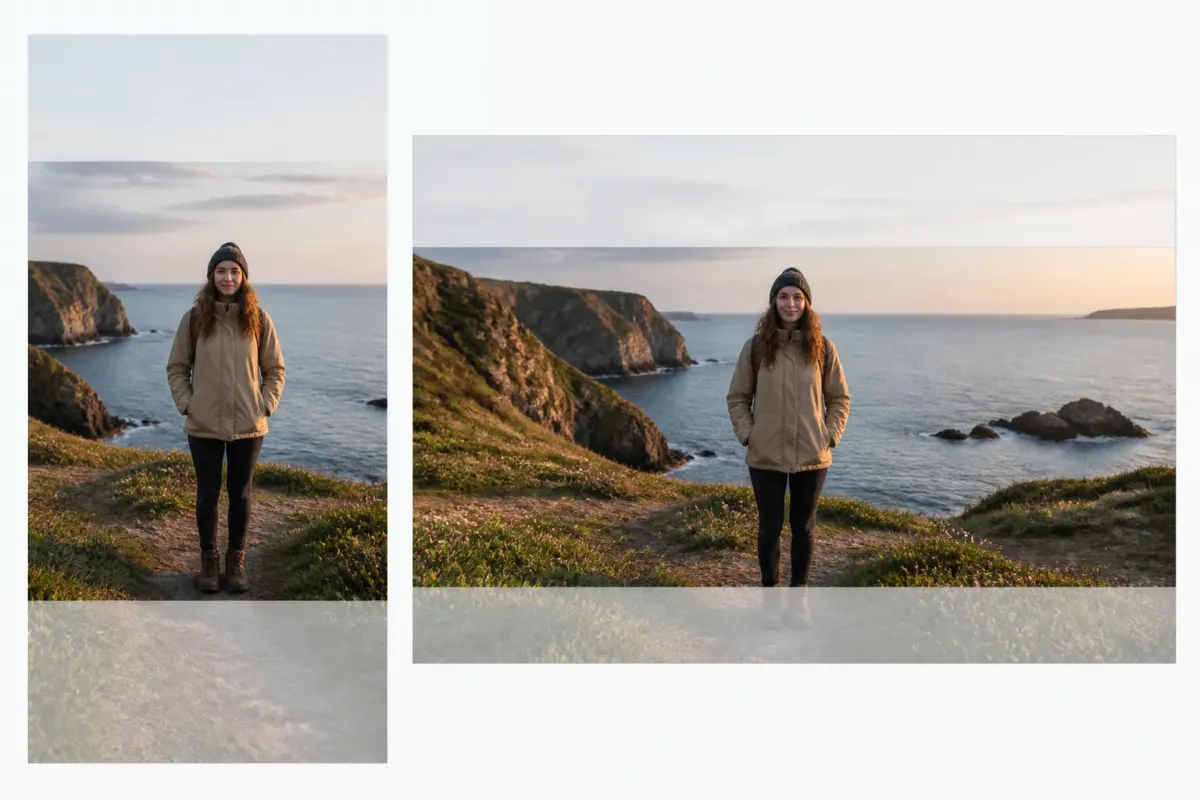 Comparaison des cadrages portrait et paysage autour d’un sujet placé au centre d’une photo